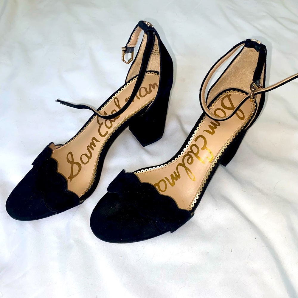 Sam Edelman Black Strap Suede Block Heels